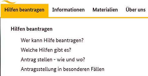 Screenshot der aufgeklappten Hauptnavigation 