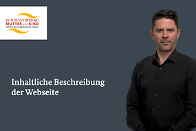 Schriftzug "inhaltliche Beschreibung der Webseite", rechts daneben steht ein Mann, oben links das Logo der Webseite